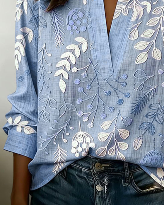 Bluse Med Blomstermønster Og Ståkrave