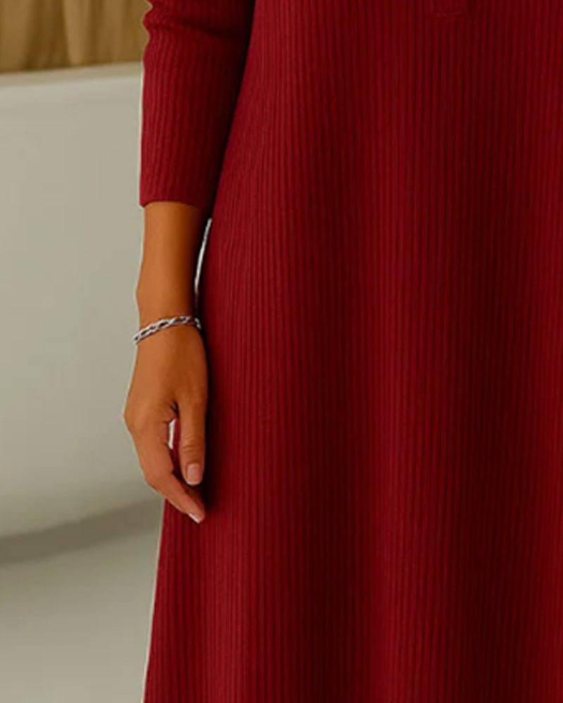 Langærmet Lossiddende Ribbet Kjole