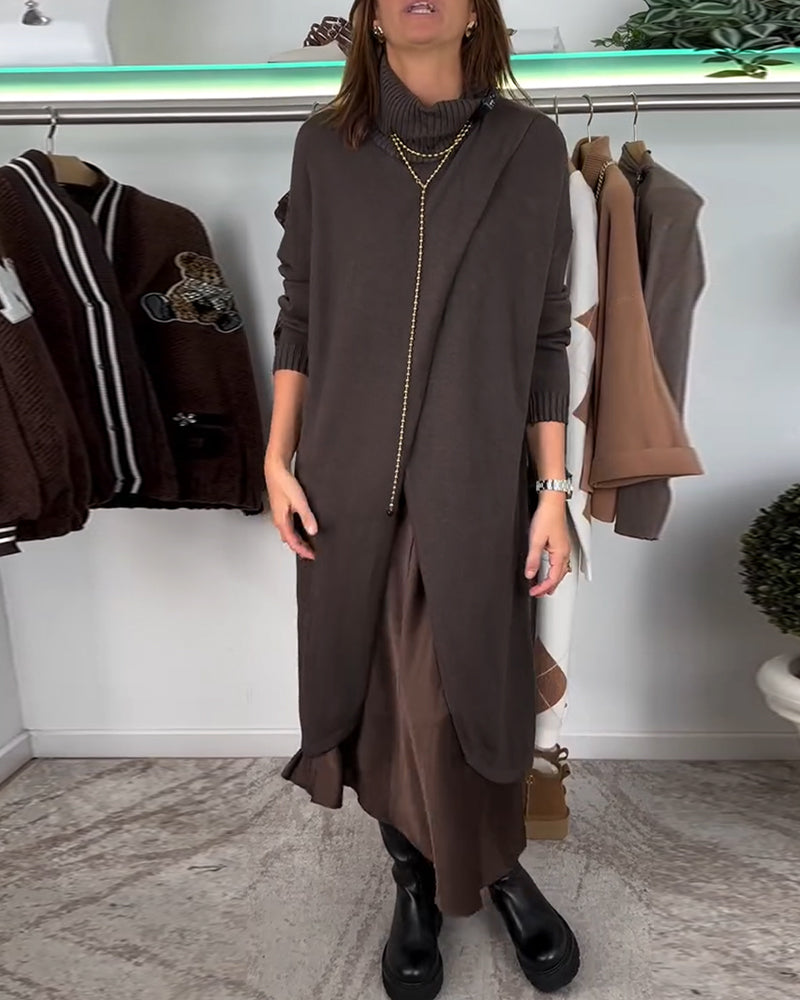 Lang rullekravesweater med slids