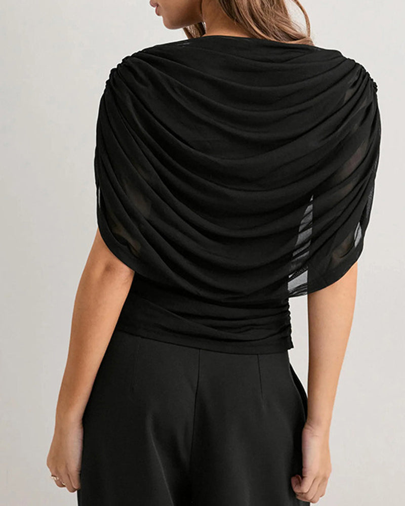 Bluse Mesh Halstørklæde Hals Draperet Slim Fit