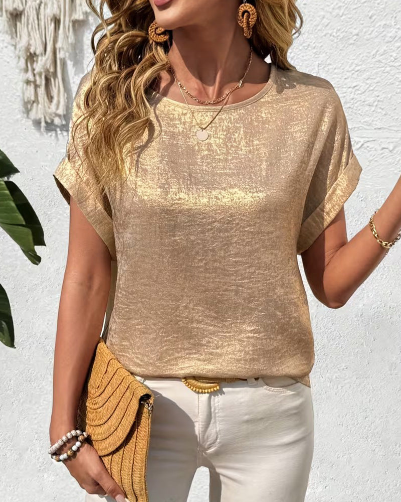 T-Shirt Ensfarvet Kortærmet Løs