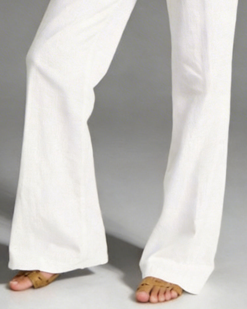 Bukser Høj Talje Ensfarvet Bred Ben