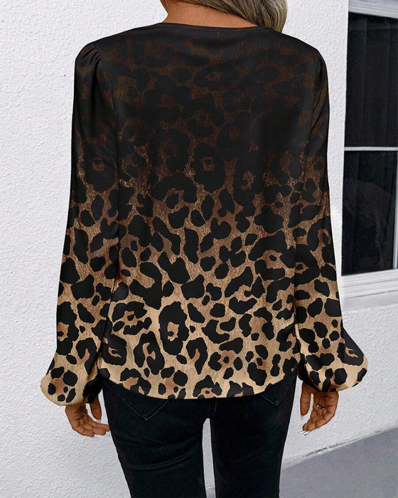 Skjorte Puffærme Gradient Leopardtryk