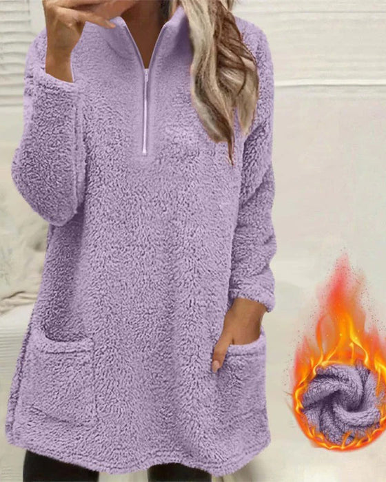 Sweatshirt Ensfarvet Stående Krave