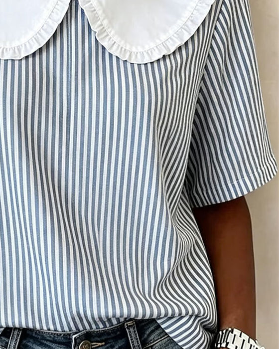 Bluse Stribet Peter Pan Krave Kort Ærme