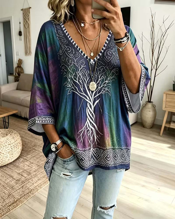 Bluse V-Hals Ombre Farveblok