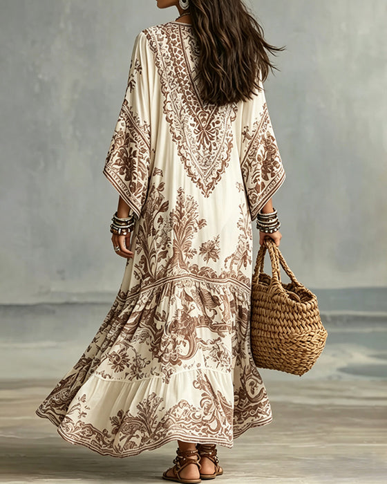 Kjole V-Hals Bohemian Udvidet Asymmetrisk