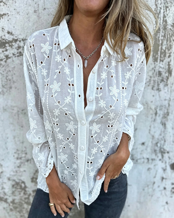 Bluse Floral Hul-Udskåret Langærmet