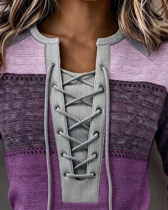 Sweatshirt Bind Stribet Farveblok Figursyet