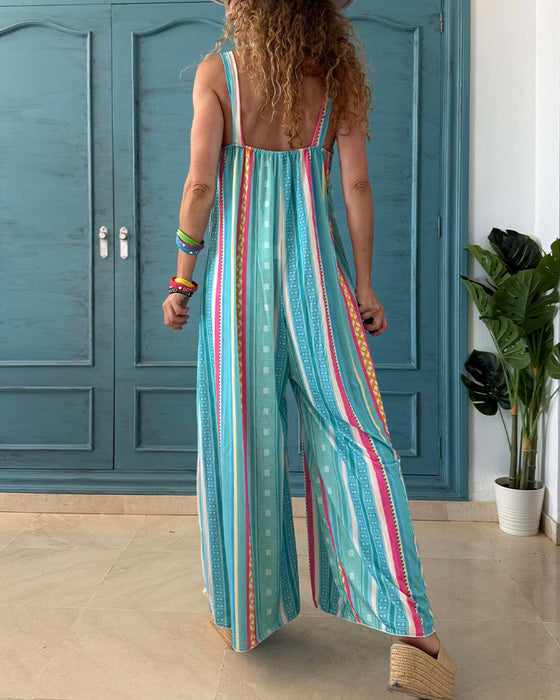 Afslappet Trykt Jumpsuit Med Brede Ben