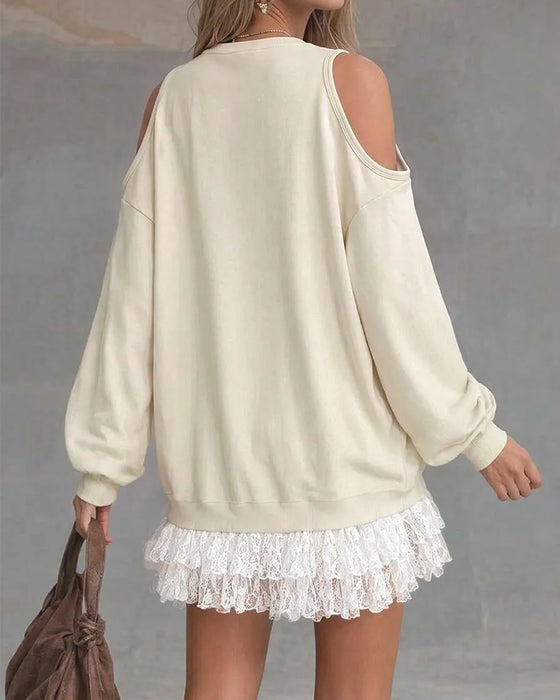 Kjole Cold Shoulder Lygteærme Knipling Patchwork