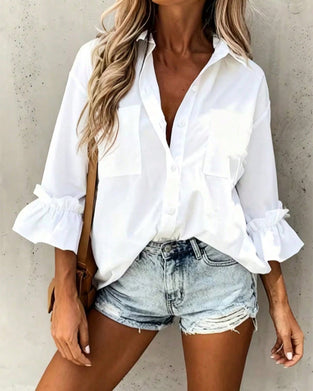 Skjorte Ensfarvet Lomme Casual