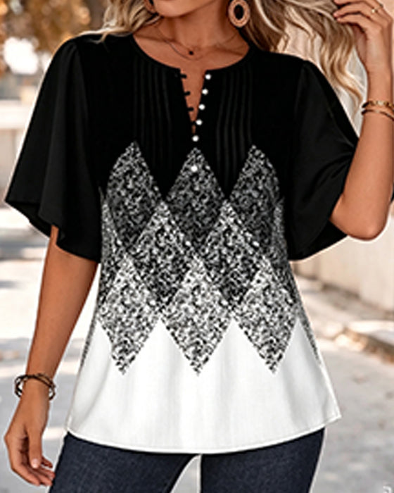 T-Shirt Diamantgitter Gradienttryk V-Hals