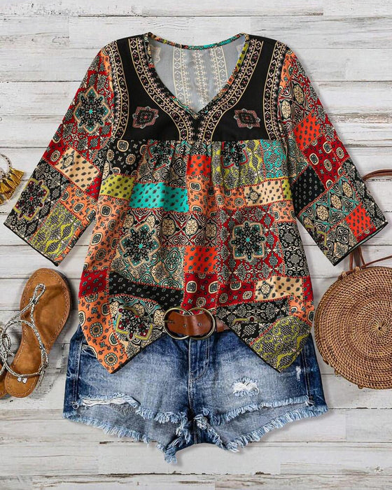 Plissede T-shirt Med Vintage-Mønster