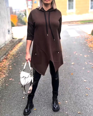 Hættetrøje Med Hætte Afslappet Slids Langærme