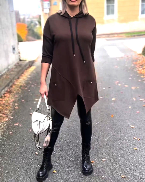 Hættetrøje Med Hætte Afslappet Slids Langærme