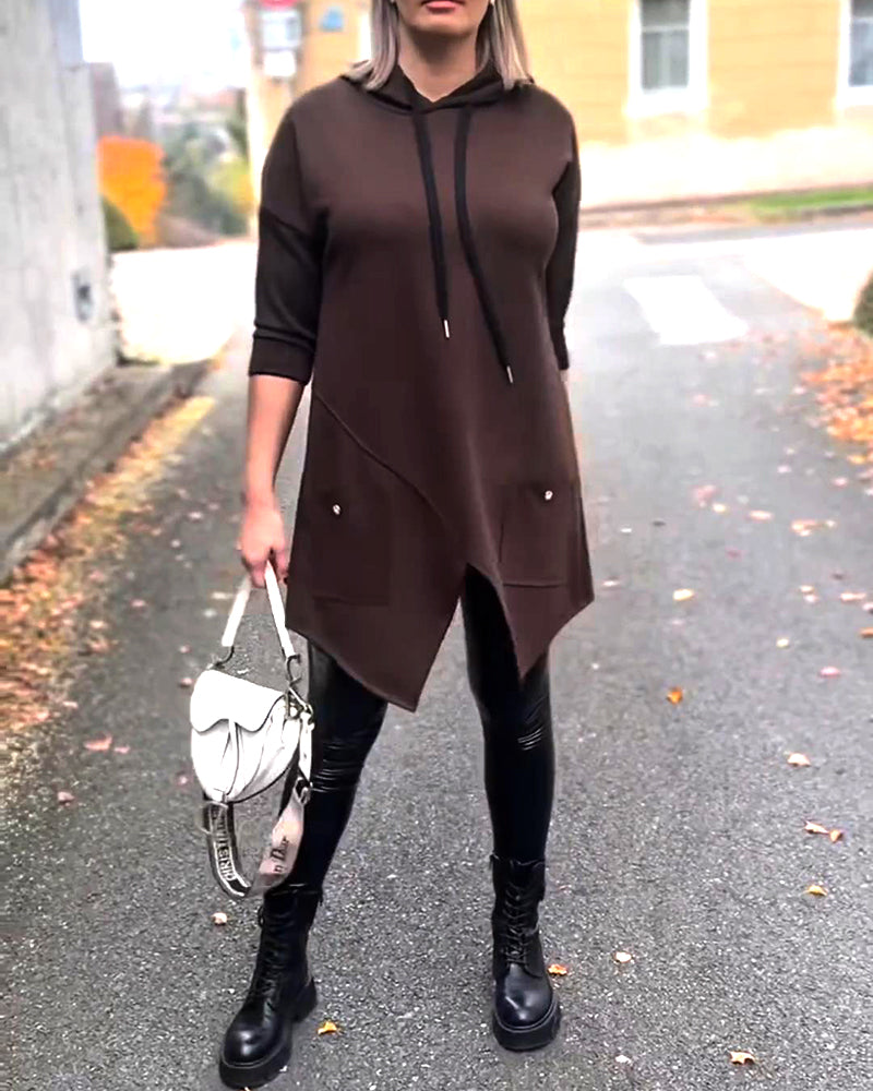 Hættetrøje Med Hætte Afslappet Slids Langærme