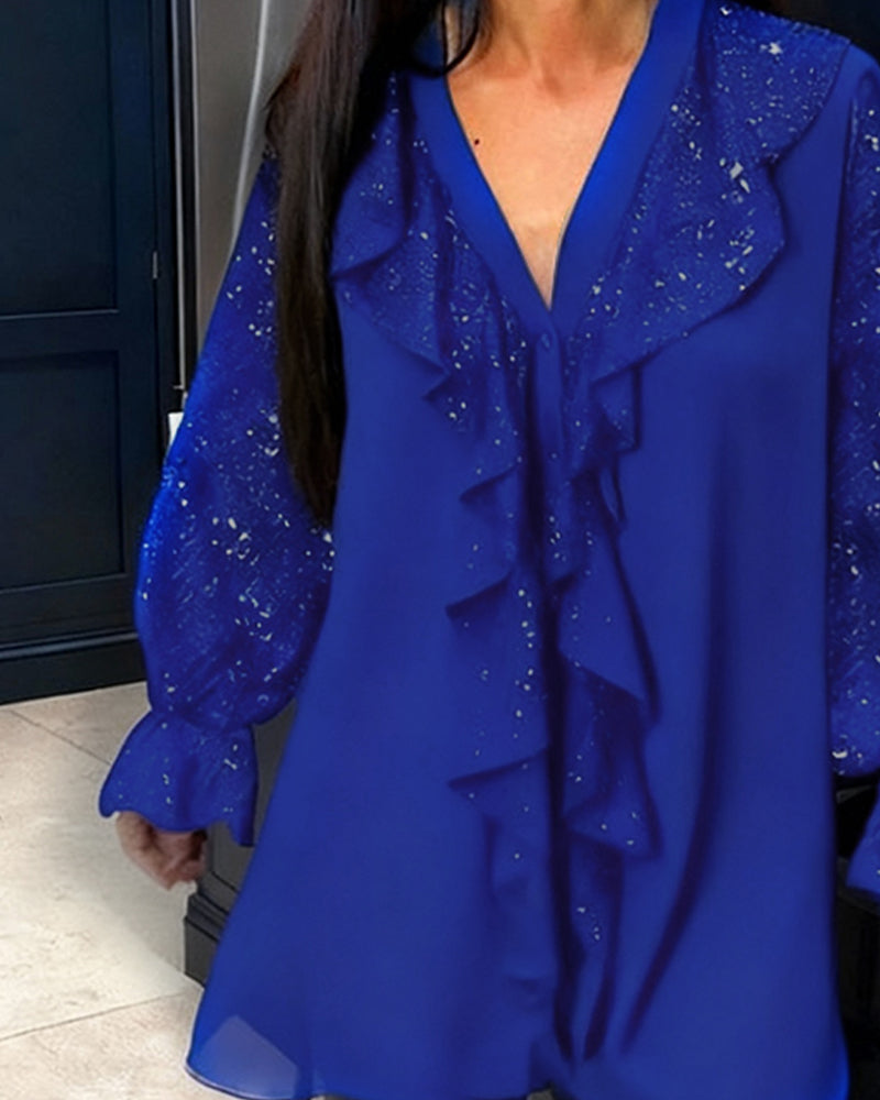 Ensfarvet Lossiddende Bluser Med Rysjer