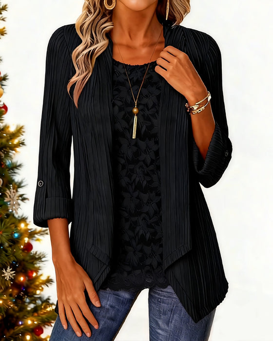 Ribbet Topp Med Faux To-Dels Look Og Lappearbejde