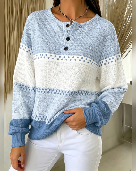 Sweatshirt Farveblok Vaffelstrik Henley Pullover