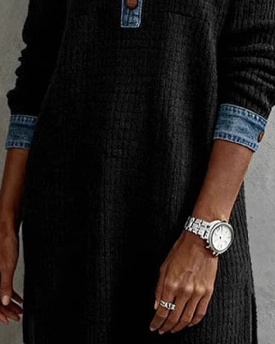 Bluse Skjortekrave Denim Panel