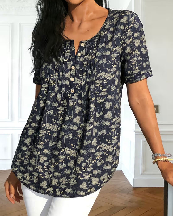 Bluse Vintage Rynket Blomstret