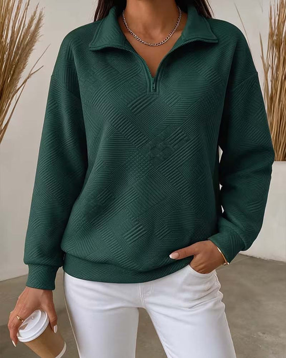 Sweatshirt Ensfarvet Halv Lynlås Reverskrave