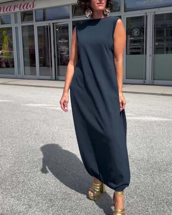 Kjole Mock Hals Ærmeløs Løs