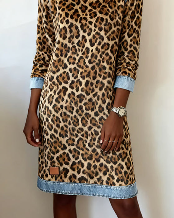 Kjole Revers Leopardprint Shift