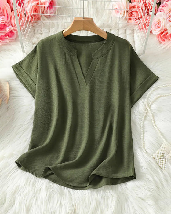Bluse Løs Enfarvet Kvindelig Casual