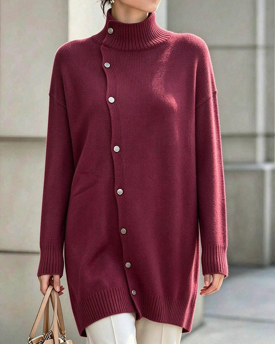 Cardigan Turtleneck Enkelt Knappet