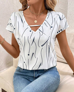 T-Shirt V-Hals Korte Ærmer Trykt