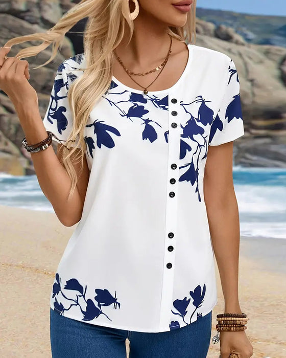 T-shirt afslappet rundhals uregelmæssig tryk