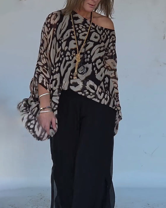 Langærmet Bluse Med Uregelmæssigt Flagermustryk