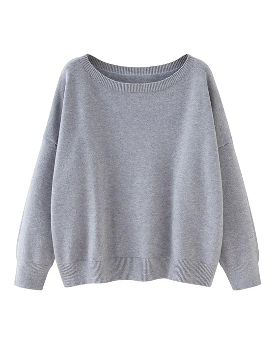 Pullover Rund-Hals Drop-Skulder Ensfarvet Løs