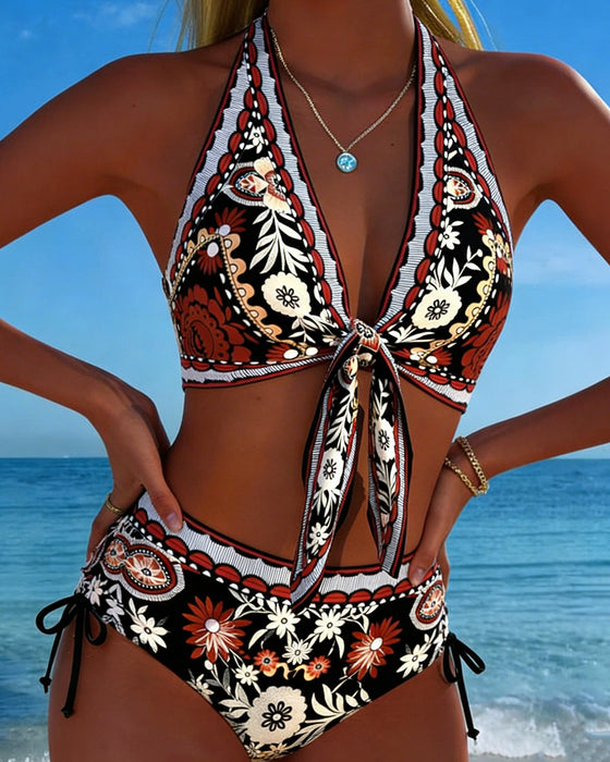 Bikini Vintage Blomstret Print Halter