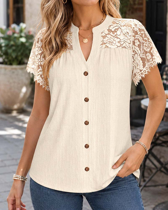 Bluse V-Hals Knap Blonde Panel