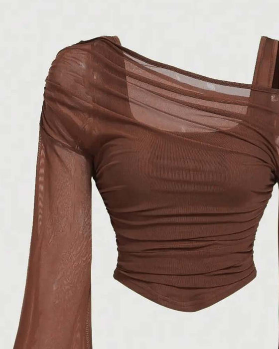 Bluse Net Rynket Lang Ærme Cami