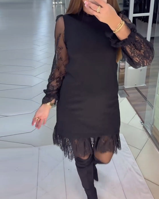 Blonde Kantet Patchwork Kjole