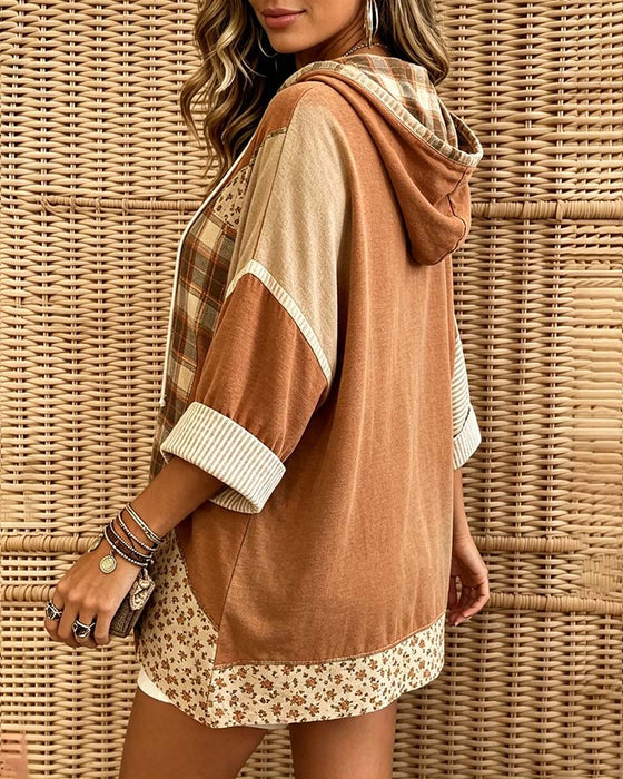 Hoodie ternet Stribe Blomstret Patchwork