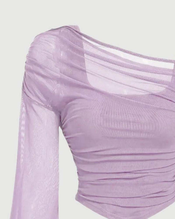 Bluse Net Rynket Lang Ærme Cami