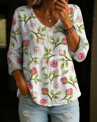 Bluse Blomsterprint Løs
