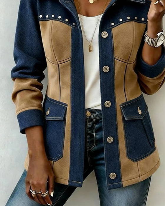 Frakke Hætte Lynlås Lomme Denim Panel