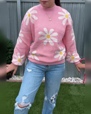 Pullover med jacquard-print og rund hals