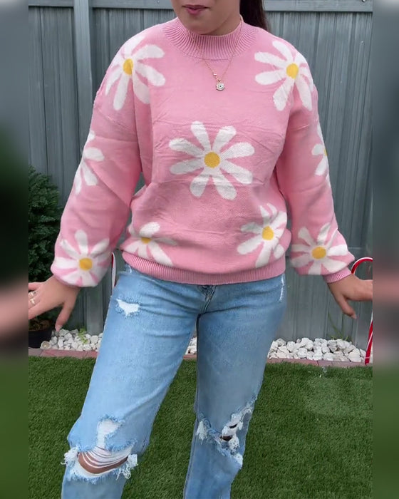 Pullover med jacquard-print og rund hals