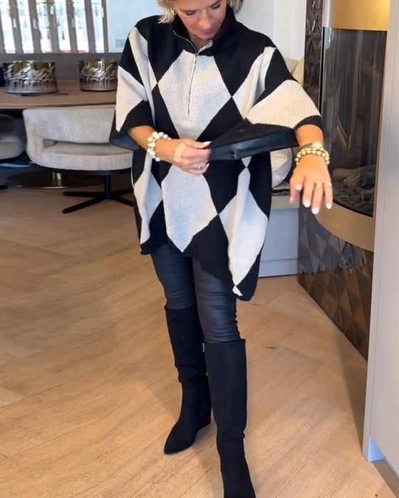 Sweater Stående Krave Argyle Uregelmæssig