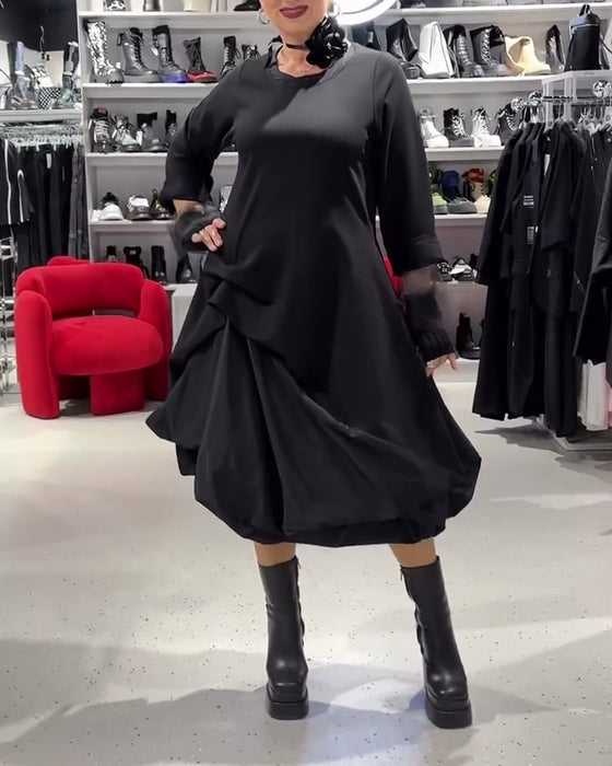 Kjole ensfarvet moderigtigt patchwork