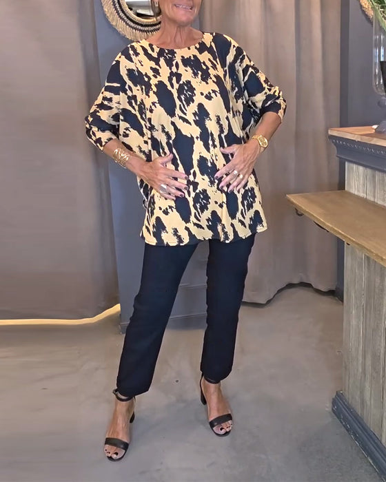 Bluse Rund Hals Printet Slids