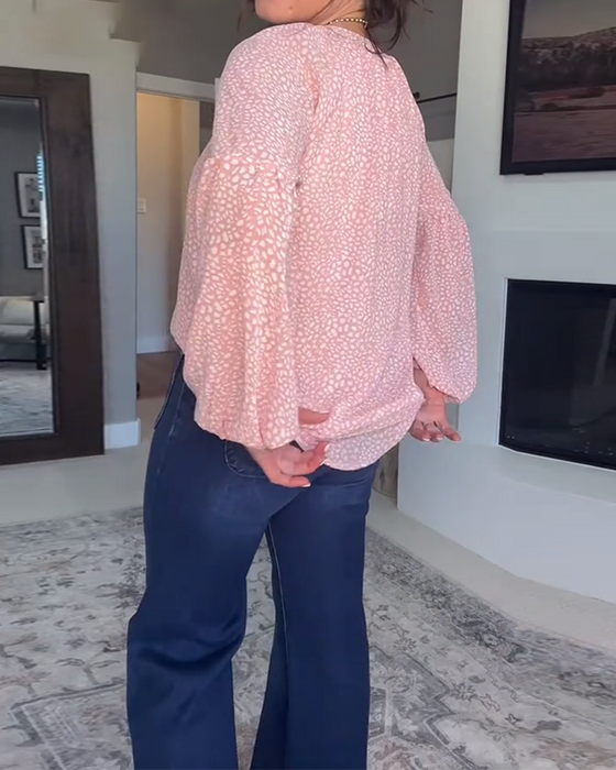 Bluse Mønstret Lanterneærmer Langærmet