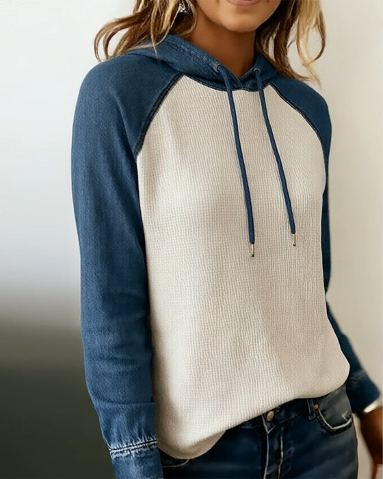 Hoodie Stilfuld Denim Strikket Patchwork